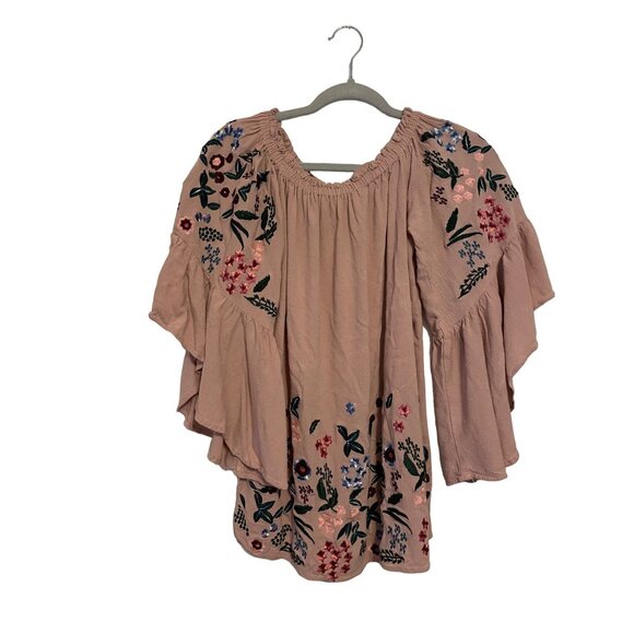 Altard State Dusty Rose Pink Embroidered Bell Sleeve Tunic Blouse With Elastic N - Picture 2 of 6